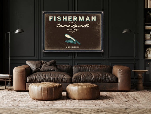 Personalized Fisherman Sign, Gone Fishin', Espresso & Turquoise, image 17