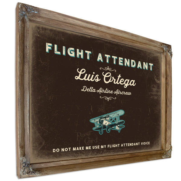 Personalized Flight Attendant Sign, Do Not Make Me Use My Flight Attendant Voice, Espresso & Turquoise, image 6