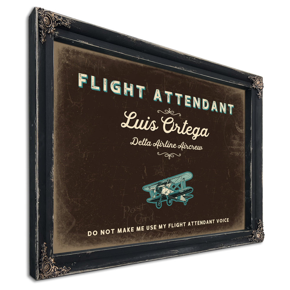 Personalized Flight Attendant Sign, Do Not Make Me Use My Flight Attendant Voice, Espresso & Turquoise, image 1