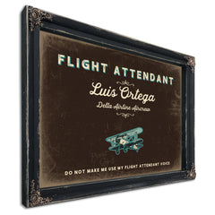Personalized Flight Attendant Sign, Do Not Make Me Use My Flight Attendant Voice, Espresso & Turquoise, image 1