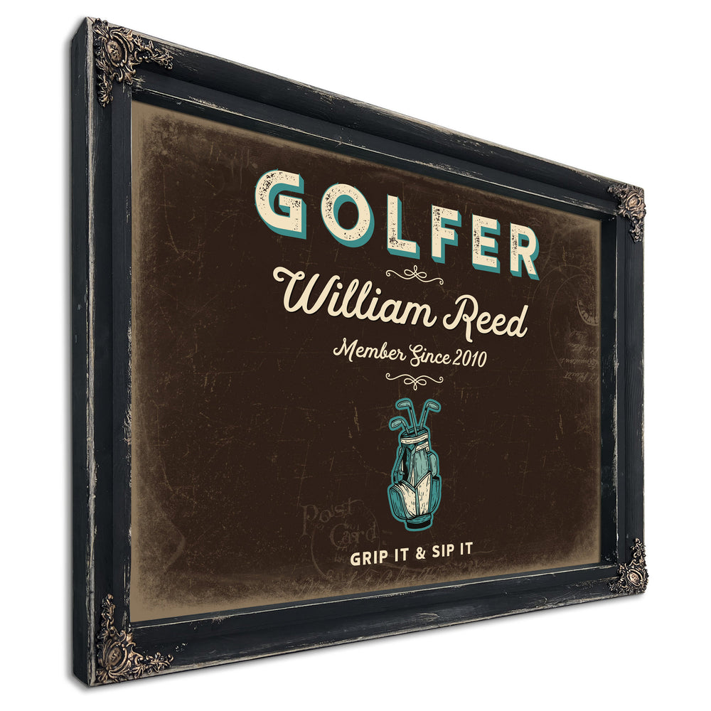 Personalized Golfer Sign, Grip It & Sip It, Espresso & Turquoise, image 1