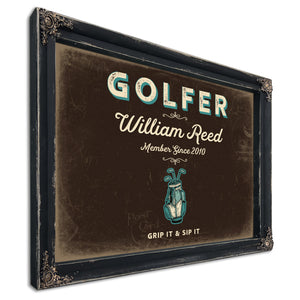 Personalized Golfer Sign, Grip It & Sip It, Espresso & Turquoise, image 1