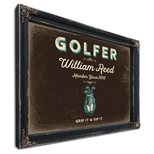 Personalized Golfer Sign, Grip It & Sip It, Espresso & Turquoise, image 1