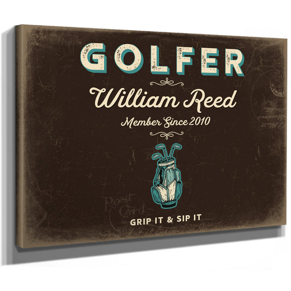 Personalized Golfer Sign, Grip It & Sip It, Espresso & Turquoise, image 8