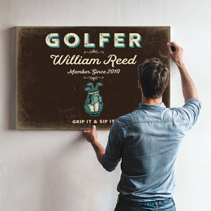 Personalized Golfer Sign, Grip It & Sip It, Espresso & Turquoise, image 9