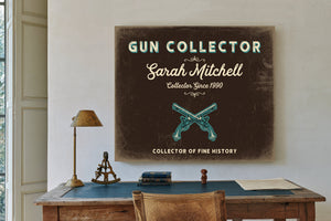 Personalized Gun Collector Sign, Collector of Fine History, Espresso & Turquoise, image 2