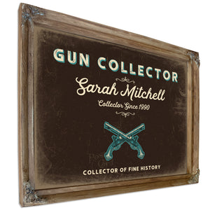 Personalized Gun Collector Sign, Collector of Fine History, Espresso & Turquoise, image 6