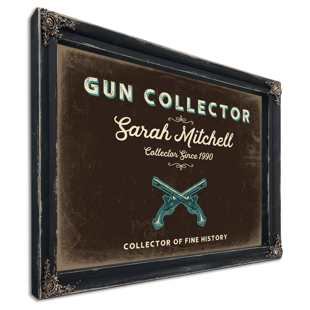 Personalized Gun Collector Sign, Collector of Fine History, Espresso & Turquoise, image 1