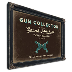 Personalized Gun Collector Sign, Collector of Fine History, Espresso & Turquoise, image 1