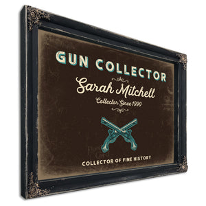 Personalized Gun Collector Sign, Collector of Fine History, Espresso & Turquoise, image 1