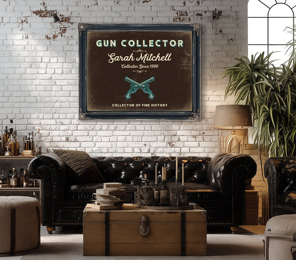 Personalized Gun Collector Sign, Collector of Fine History, Espresso & Turquoise, image 18