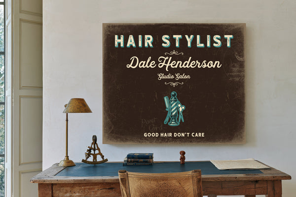 Personalized Hair Stylist Sign, Good Hair Don't Care, Espresso & Turquoise, image 2