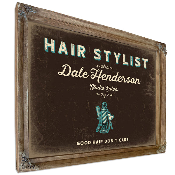 Personalized Hair Stylist Sign, Good Hair Don't Care, Espresso & Turquoise, image 6