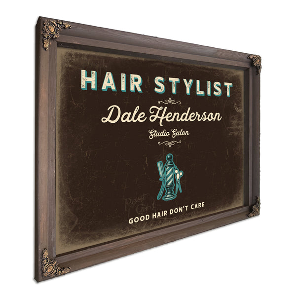 Personalized Hair Stylist Sign, Good Hair Don't Care, Espresso & Turquoise, image 7