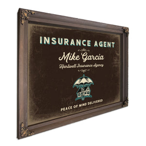 Personalized Insurance Agent Sign, Peace of Mind Delivered, Espresso & Turquoise, image 7