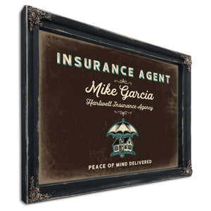 Personalized Insurance Agent Sign, Peace of Mind Delivered, Espresso & Turquoise, image 1