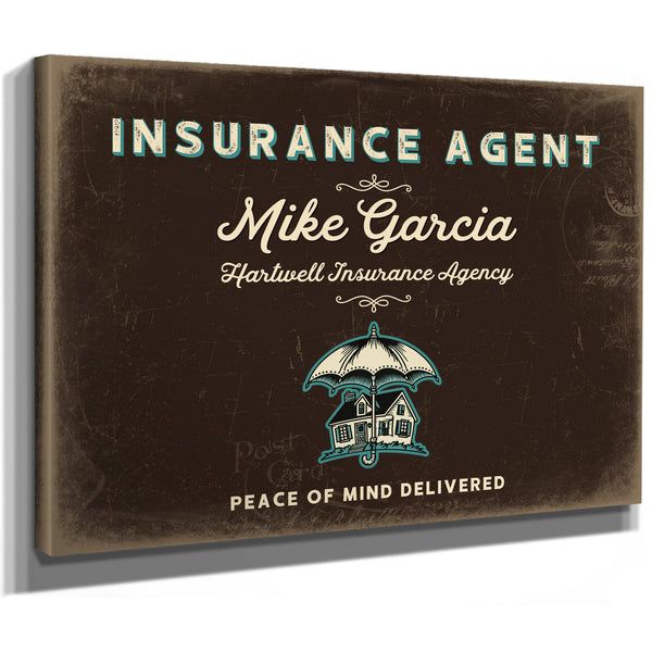 Personalized Insurance Agent Sign, Peace of Mind Delivered, Espresso & Turquoise, image 8