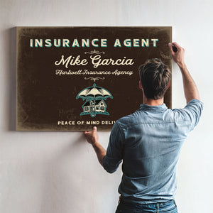 Personalized Insurance Agent Sign, Peace of Mind Delivered, Espresso & Turquoise, image 9