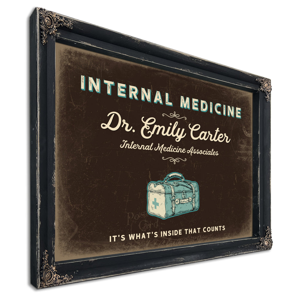 Personalized Internal Medicine Sign, It's What's Inside That Counts, Espresso & Turquoise, image 1