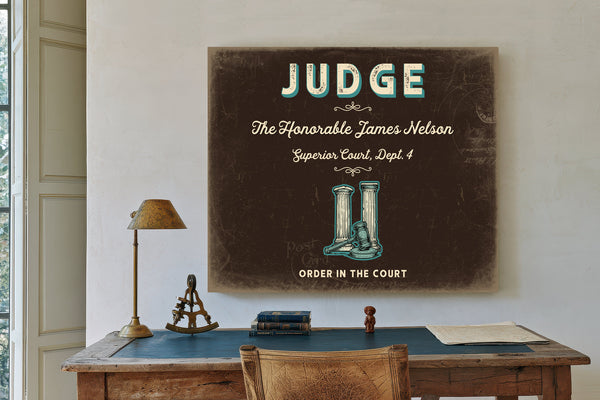 Personalized Judge Sign, Order in the Court, Espresso & Turquoise, image 2
