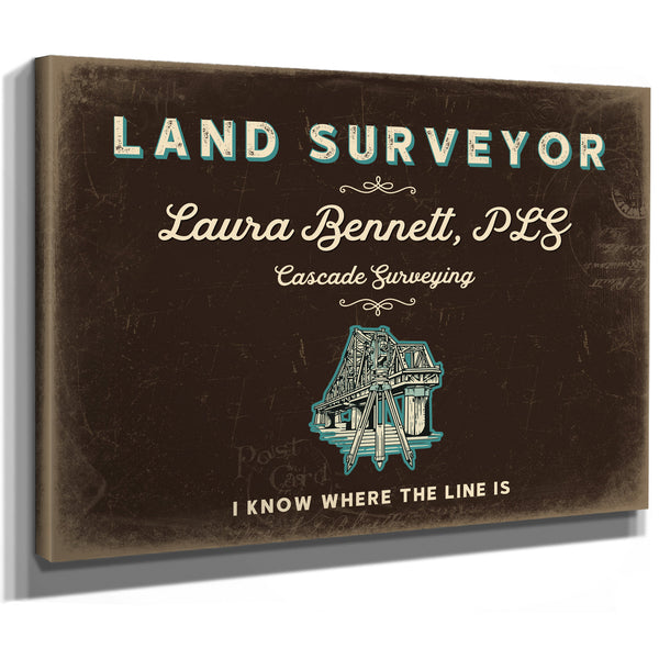 Personalized Land Surveyor Sign, I Know Where the Line Is, Espresso & Turquoise, image 8