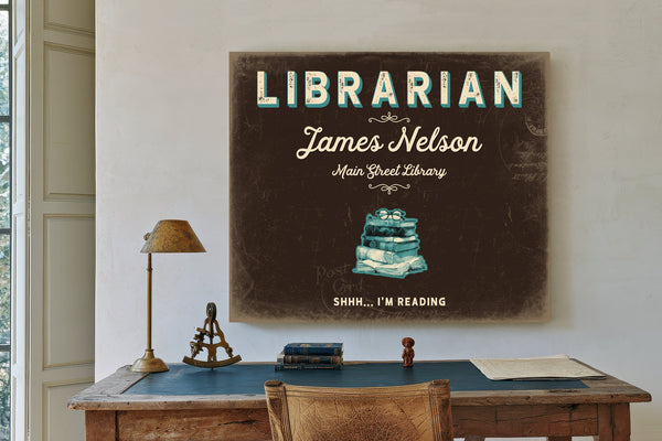 Personalized Librarian Sign, Shhh... I'm Reading, Espresso & Turquoise, image 2