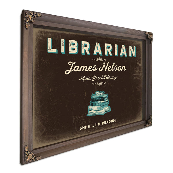 Personalized Librarian Sign, Shhh... I'm Reading, Espresso & Turquoise, image 7