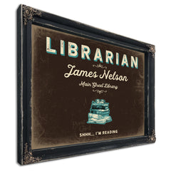 Personalized Librarian Sign, Shhh... I'm Reading, Espresso & Turquoise, image 1