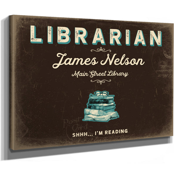 Personalized Librarian Sign, Shhh... I'm Reading, Espresso & Turquoise, image 8