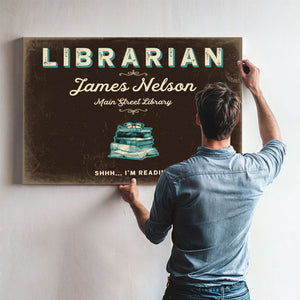 Personalized Librarian Sign, Shhh... I'm Reading, Espresso & Turquoise, image 9