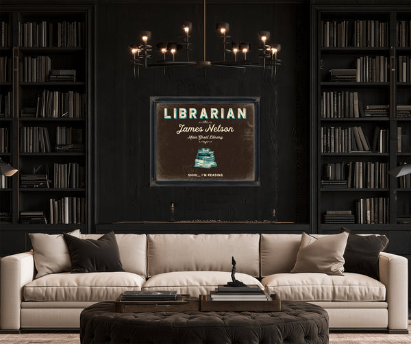 Personalized Librarian Sign, Shhh... I'm Reading, Espresso & Turquoise, image 16