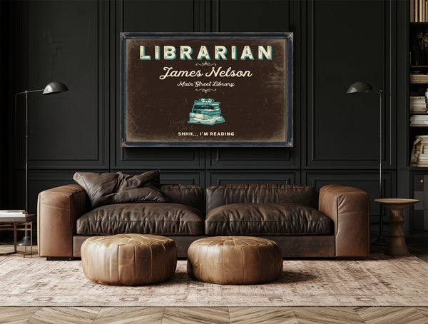 Personalized Librarian Sign, Shhh... I'm Reading, Espresso & Turquoise, image 17