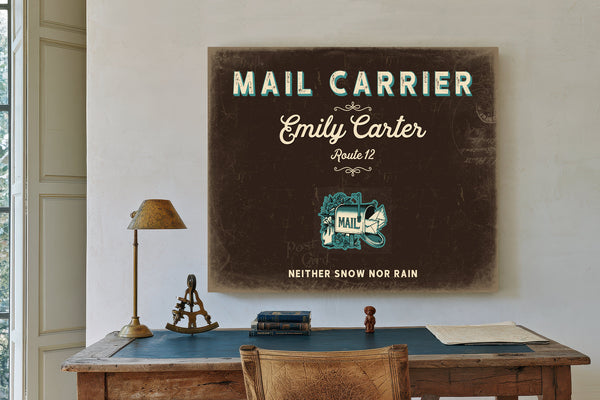 Personalized Mail Carrier Sign, Neither Snow Nor Rain, Espresso & Turquoise, image 2
