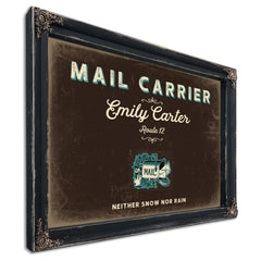 Personalized Mail Carrier Sign, Neither Snow Nor Rain, Espresso & Turquoise, image 1