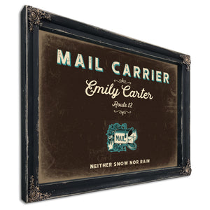 Personalized Mail Carrier Sign, Neither Snow Nor Rain, Espresso & Turquoise, image 1