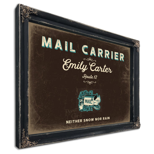 Personalized Mail Carrier Sign, Neither Snow Nor Rain, Espresso & Turquoise, image 1