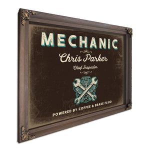 Personalized Mechanic Sign, Powered by Coffee & Brake Fluid, Espresso & Turquoise, image 7