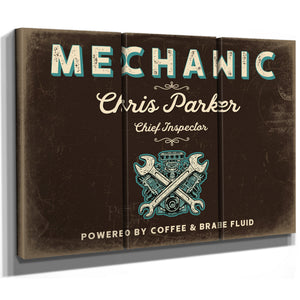 Personalized Mechanic Sign, Powered by Coffee & Brake Fluid, Espresso & Turquoise, image 14