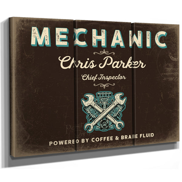 Personalized Mechanic Sign, Powered by Coffee & Brake Fluid, Espresso & Turquoise, image 14