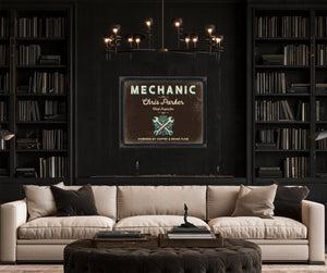 Personalized Mechanic Sign, Powered by Coffee & Brake Fluid, Espresso & Turquoise, image 16