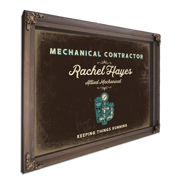 Personalized Mechanical Contractor Sign, Keeping Things Running, Espresso & Turquoise, image 7