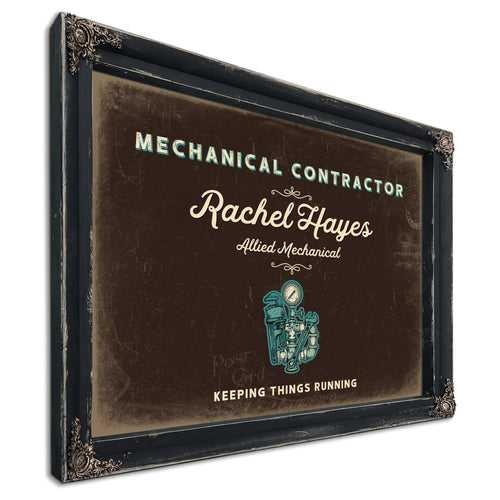 Personalized Mechanical Contractor Sign, Keeping Things Running, Espresso & Turquoise, image 1