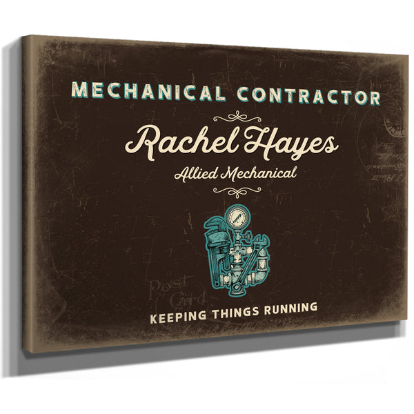 Personalized Mechanical Contractor Sign, Keeping Things Running, Espresso & Turquoise, image 8