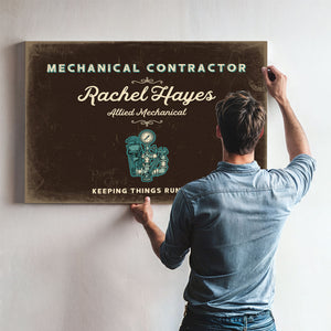 Personalized Mechanical Contractor Sign, Keeping Things Running, Espresso & Turquoise, image 9