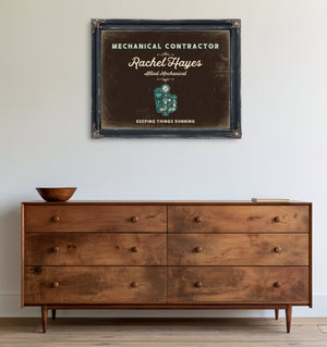 Personalized Mechanical Contractor Sign, Keeping Things Running, Espresso & Turquoise, image 19