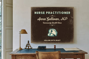 Personalized Nurse Practitioner Sign, Healing With Heart, Espresso & Turquoise, image 2