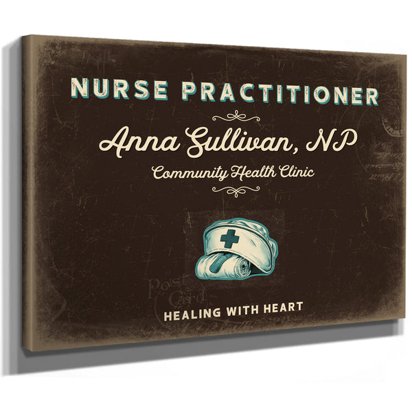 Personalized Nurse Practitioner Sign, Healing With Heart, Espresso & Turquoise, image 8