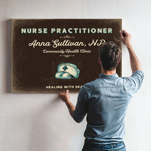 Personalized Nurse Practitioner Sign, Healing With Heart, Espresso & Turquoise, image 9