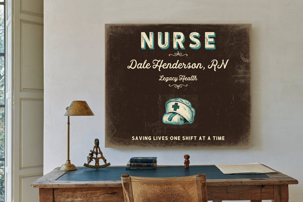 Personalized Nurse Sign, Saving Lives One Shift at a Time, Espresso & Turquoise, image 2