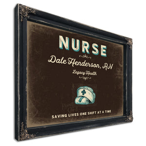 Personalized Nurse Sign, Saving Lives One Shift at a Time, Espresso & Turquoise, image 1